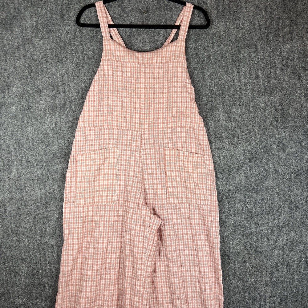 KORI Women's M Pink White Plaid Wide Leg Overalls Jumper Pockets